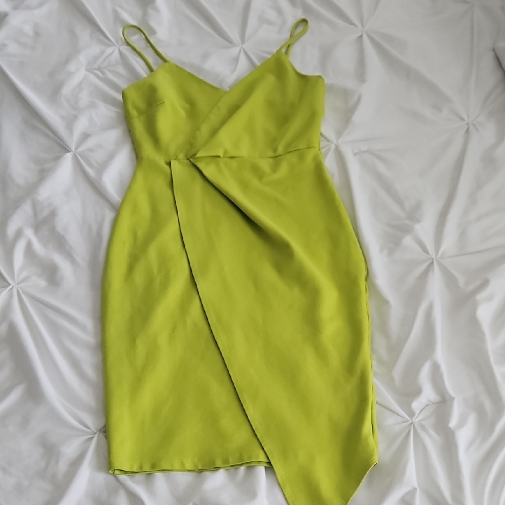 Fashion Nova Asymmetrical Lime Dress